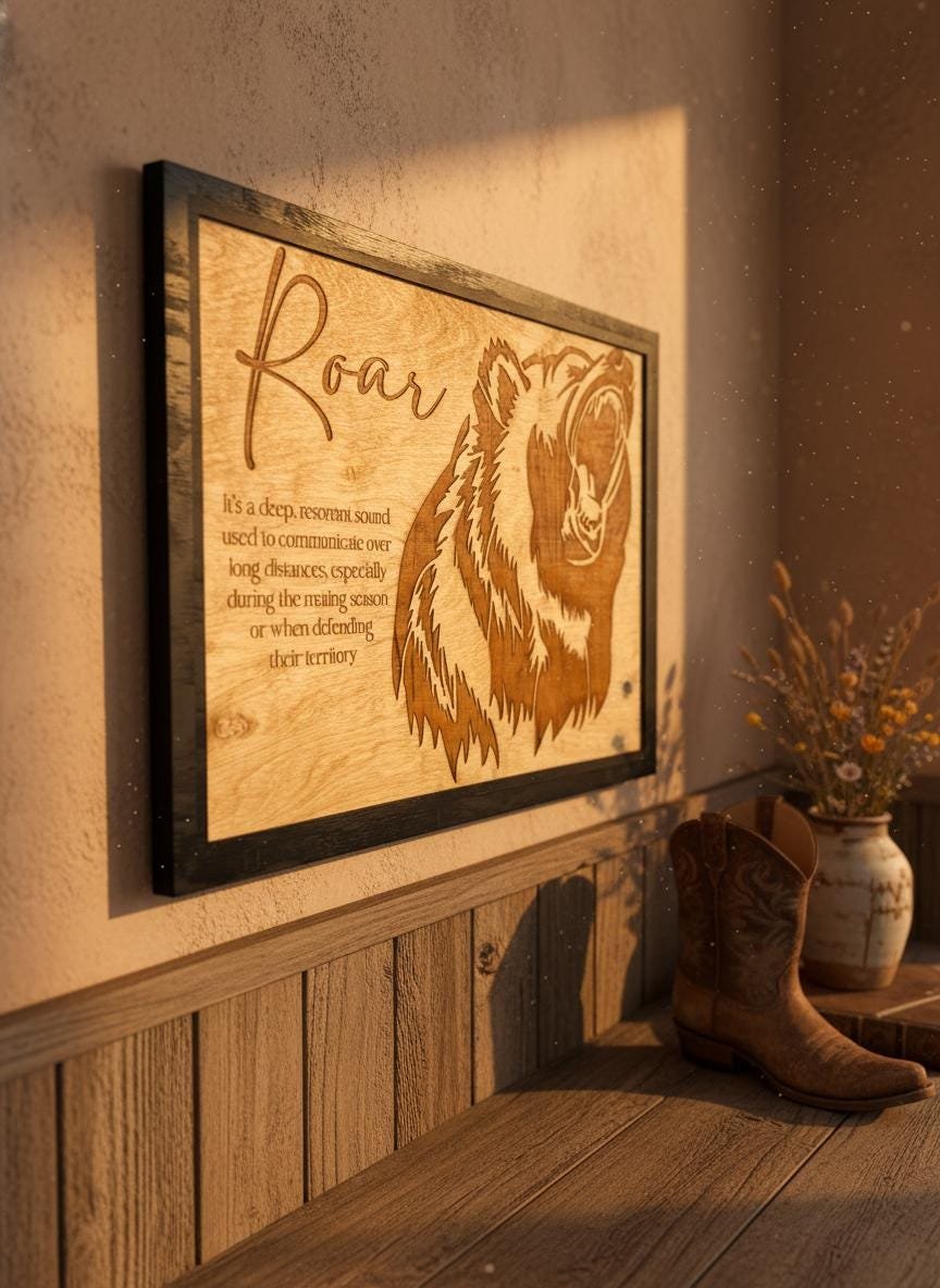 Grizzly Bear "Roar" Wall Art, Laser Engraved Wood Sign, Rustic Cabin Decor - Image 11