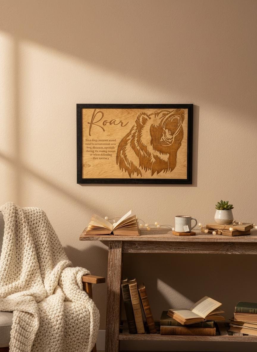 Grizzly Bear "Roar" Wall Art, Laser Engraved Wood Sign, Rustic Cabin Decor - Image 12