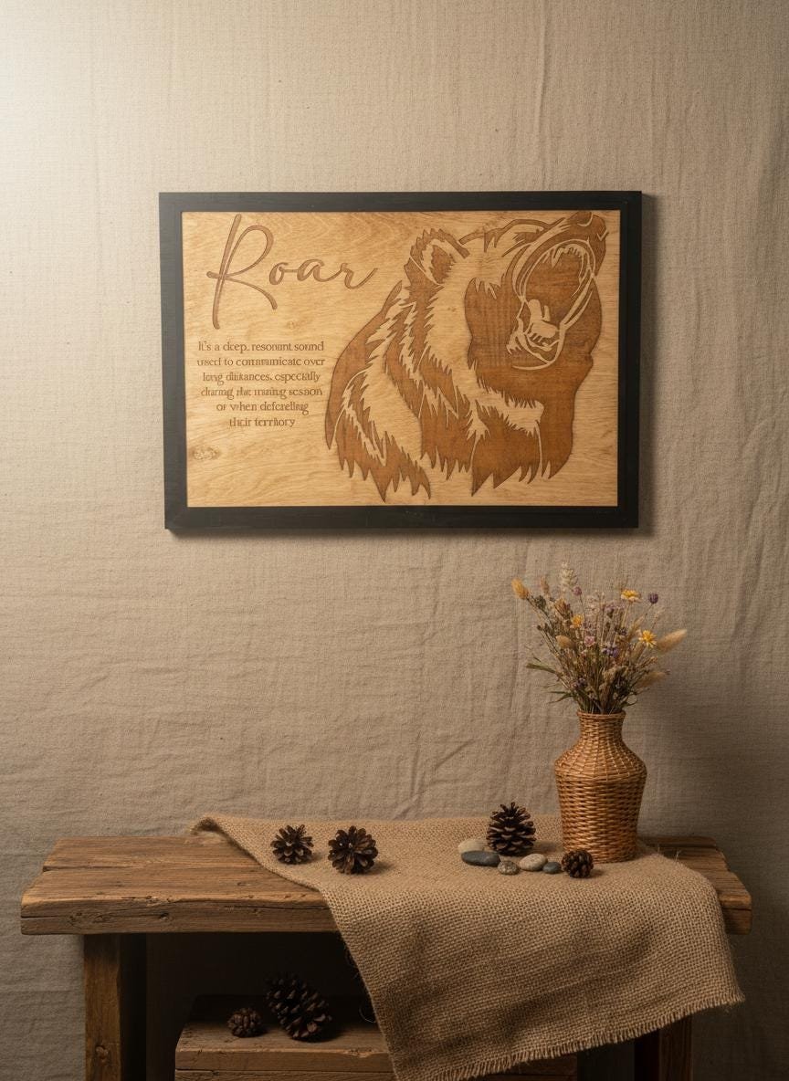 Grizzly Bear "Roar" Wall Art, Laser Engraved Wood Sign, Rustic Cabin Decor - Image 14