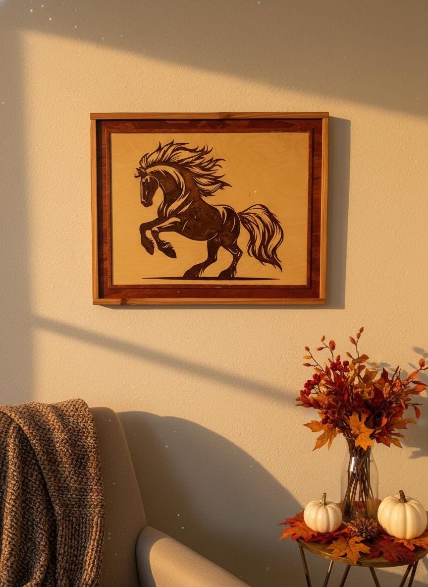 Rearing Stallion Wood Art, Laser Engraved Resin Inlay, Western Decor - Image 6