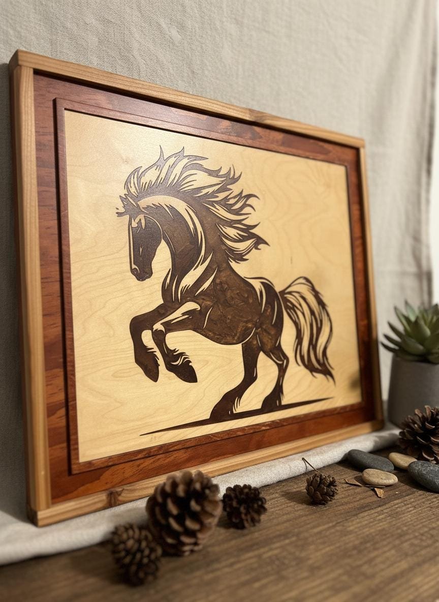 Rearing Stallion Wood Art, Laser Engraved Resin Inlay, Western Decor - Image 7
