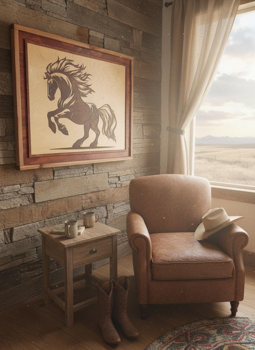 Rearing Stallion Wood Art, Laser Engraved Resin Inlay, Western Decor - Image 5