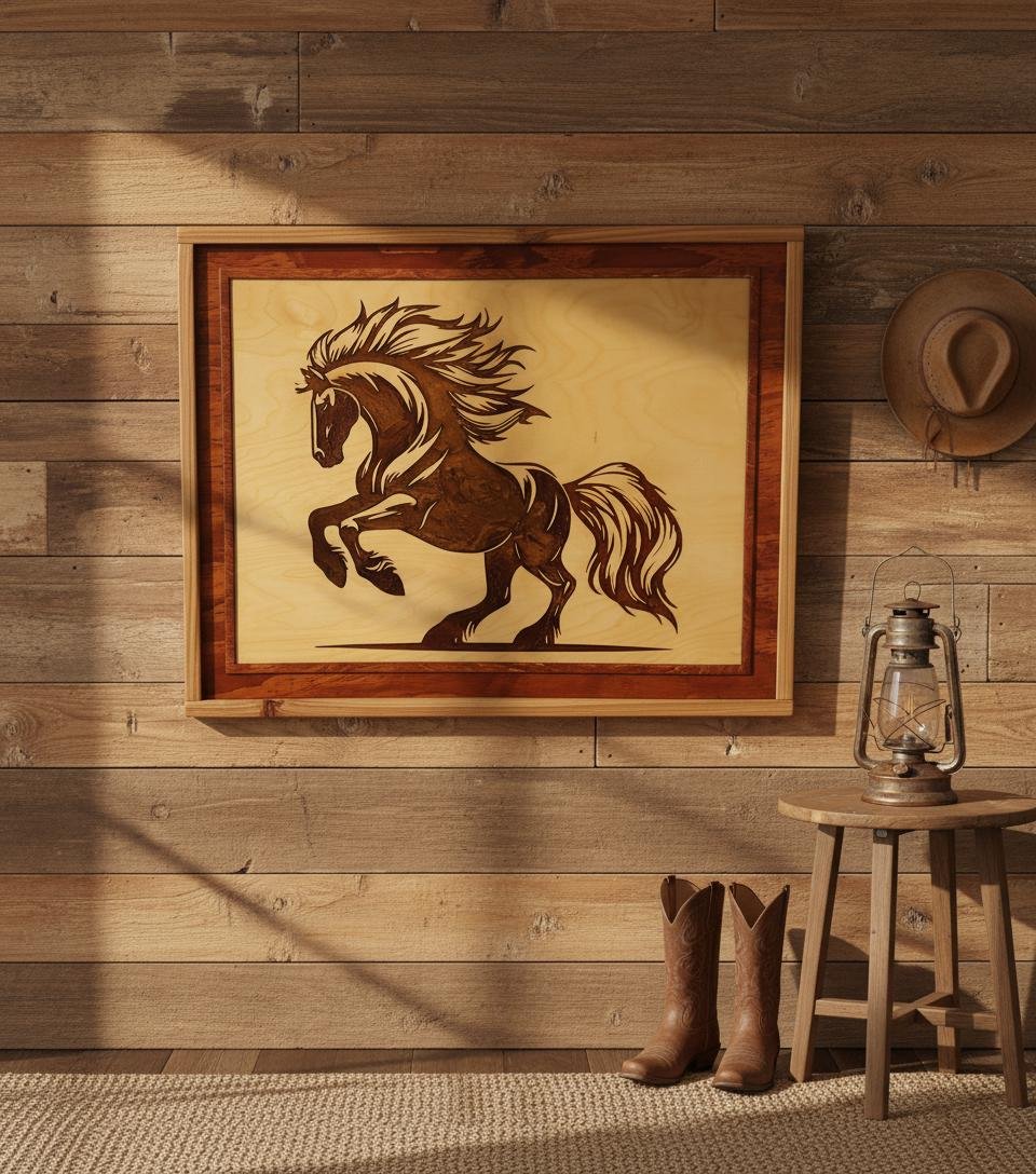 Rearing Stallion Wood Art, Laser Engraved Resin Inlay, Western Decor - Image 4