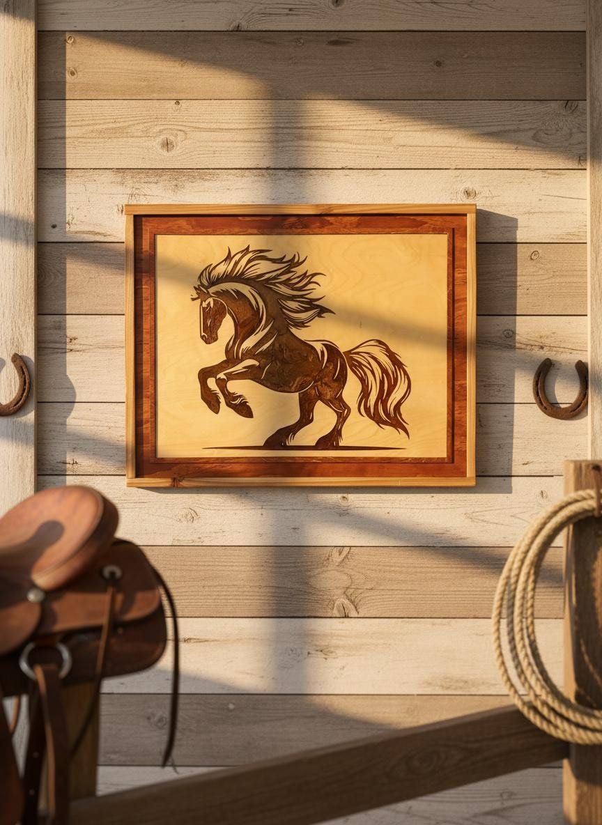 Rearing Stallion Wood Art, Laser Engraved Resin Inlay, Western Decor - Image 10