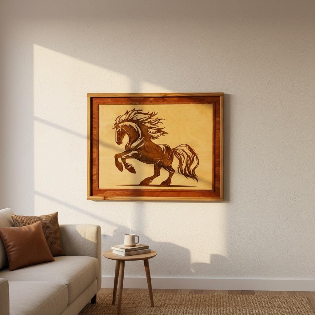 Rearing Stallion Wood Art, Laser Engraved Resin Inlay, Western Decor - Image 11