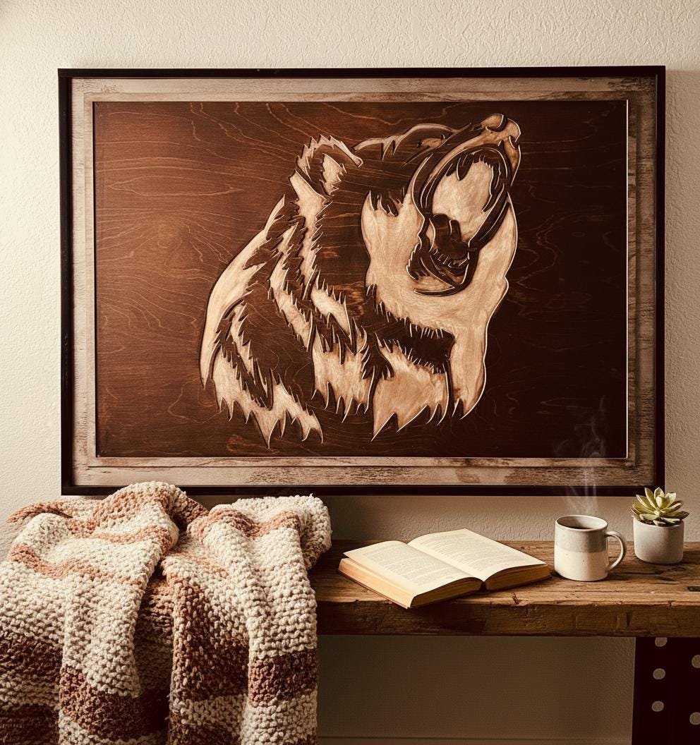 Rustic Grizzly Bear Wood Wall Art - Carved Wildlife Cabin Decor - Image 7