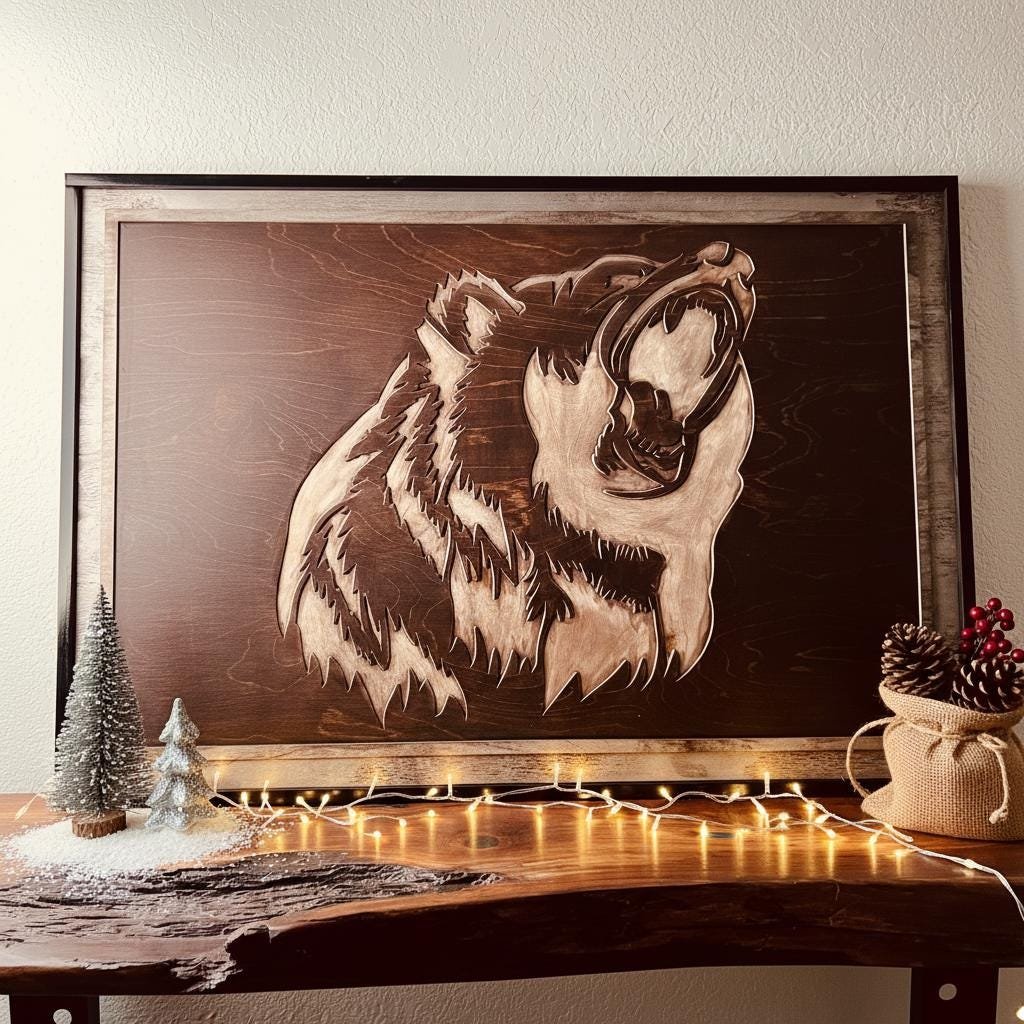 Rustic Grizzly Bear Wood Wall Art - Carved Wildlife Cabin Decor - Image 9