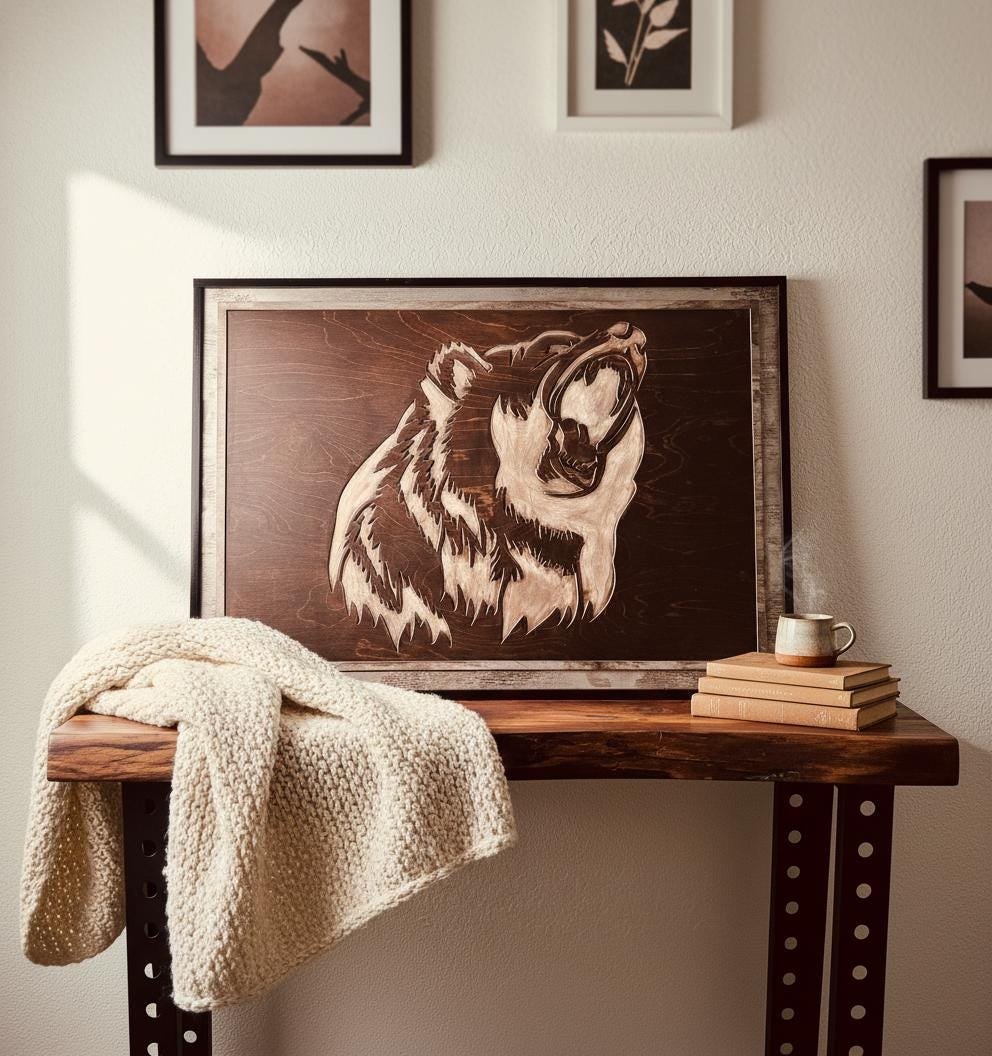 Rustic Grizzly Bear Wood Wall Art - Carved Wildlife Cabin Decor - Image 12