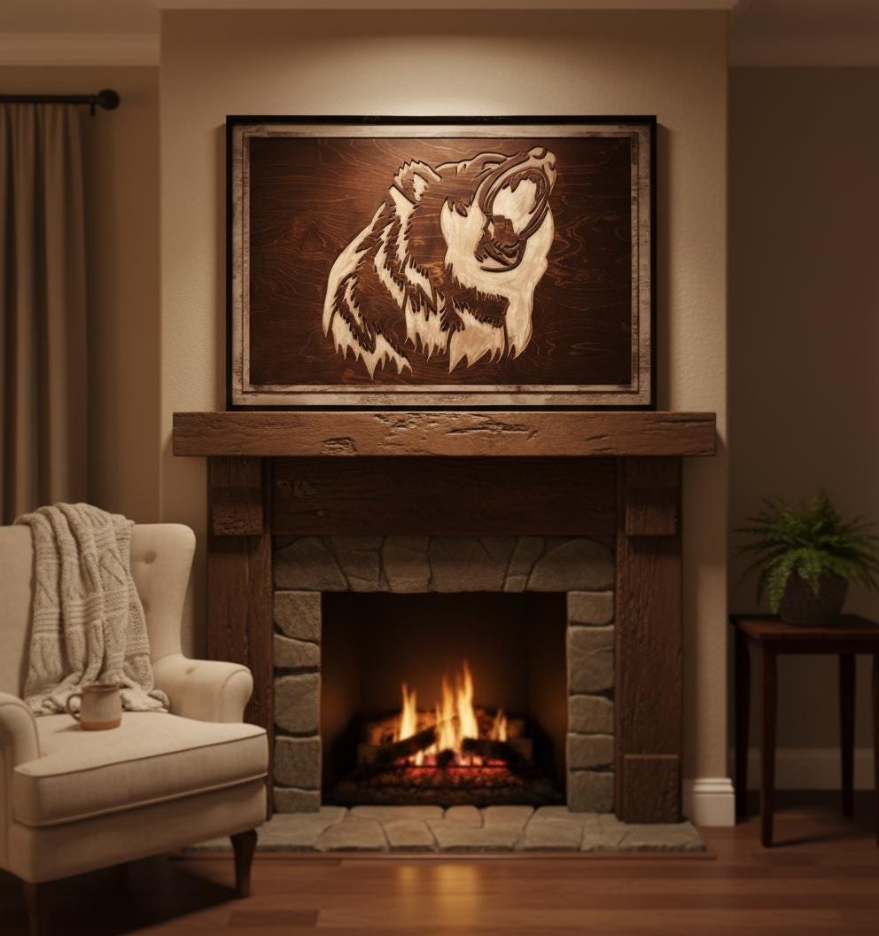 Rustic Grizzly Bear Wood Wall Art - Carved Wildlife Cabin Decor - Image 14