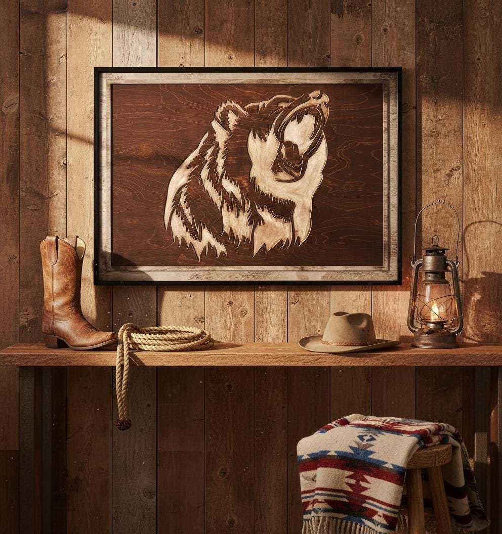 Rustic Grizzly Bear Wood Wall Art - Carved Wildlife Cabin Decor - Image 13