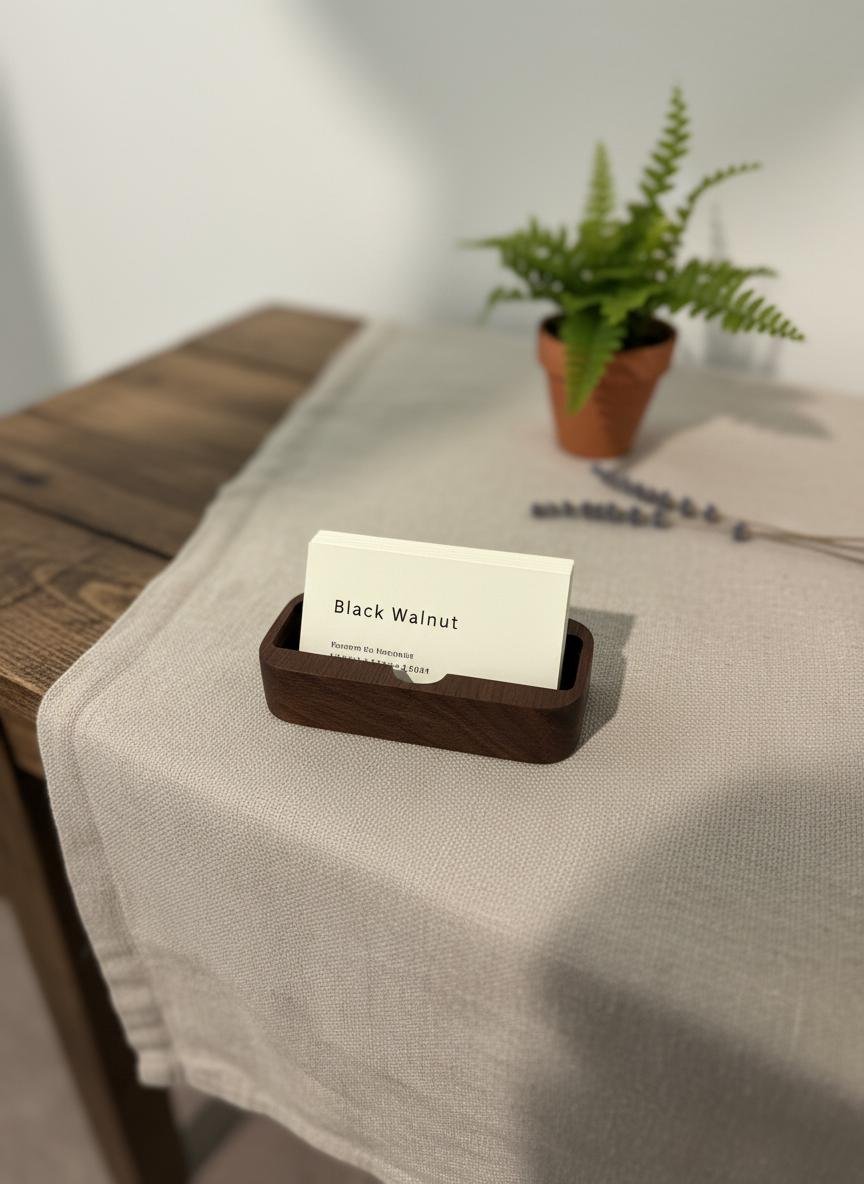 Black Walnut Business Card Holder, Minimalist Wood Desk Stand - Image 5