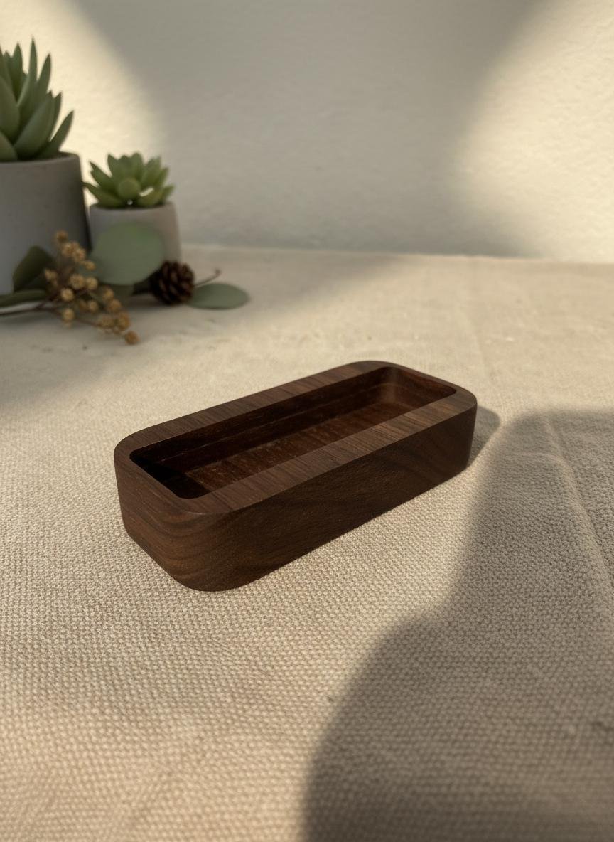 Black Walnut Business Card Holder, Minimalist Wood Desk Stand - Image 6