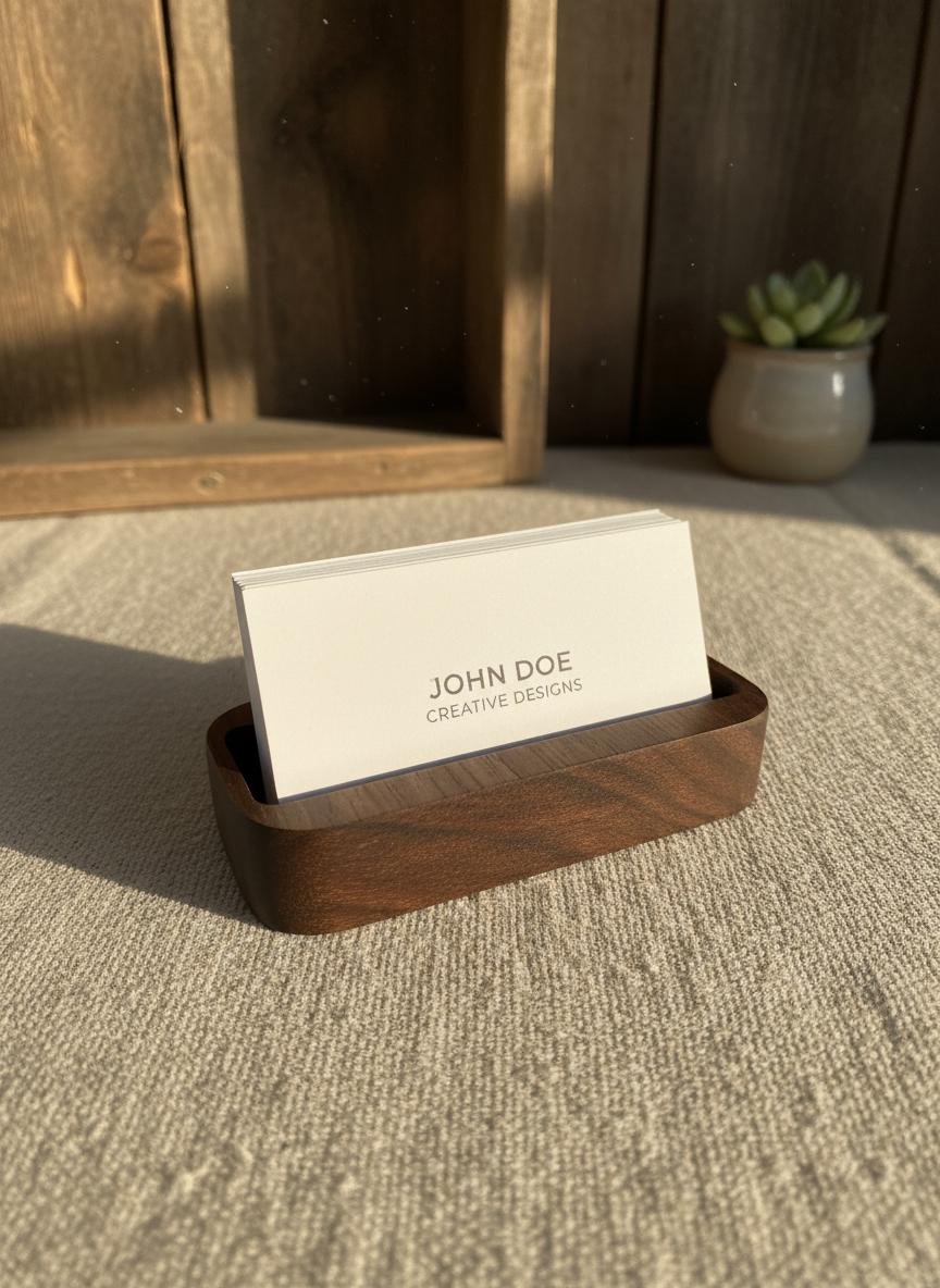 Black Walnut Business Card Holder, Minimalist Wood Desk Stand - Image 9