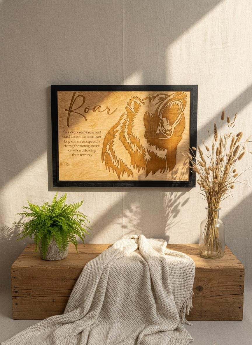 Grizzly Bear "Roar" Wall Art, Laser Engraved Wood Sign, Rustic Cabin Decor - Image 2