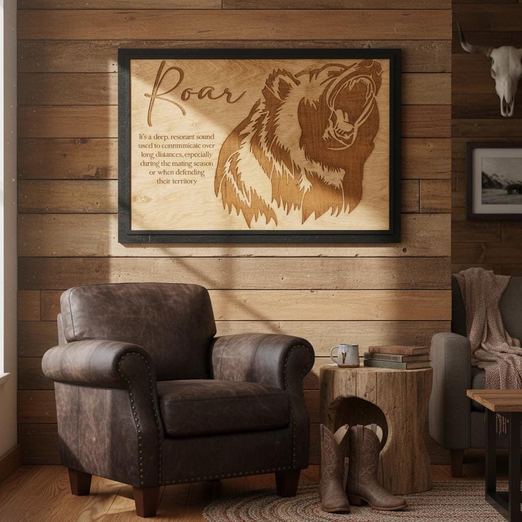Grizzly Bear "Roar" Wall Art, Laser Engraved Wood Sign, Rustic Cabin Decor - Image 6