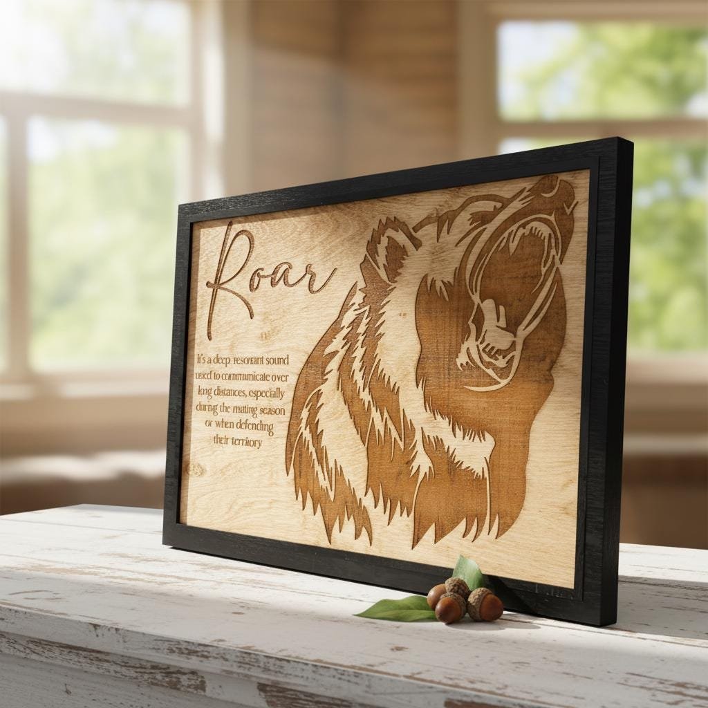 Grizzly Bear "Roar" Wall Art, Laser Engraved Wood Sign, Rustic Cabin Decor - Image 9