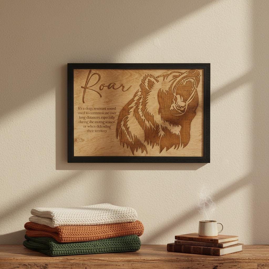 Grizzly Bear "Roar" Wall Art, Laser Engraved Wood Sign, Rustic Cabin Decor - Image 15