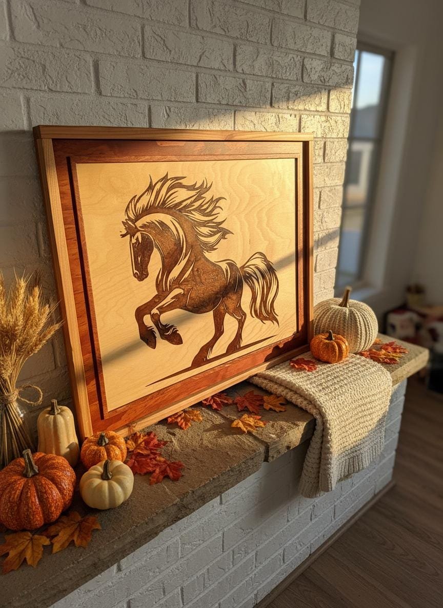 Rearing Stallion Wood Art, Laser Engraved Resin Inlay, Western Decor - Image 8