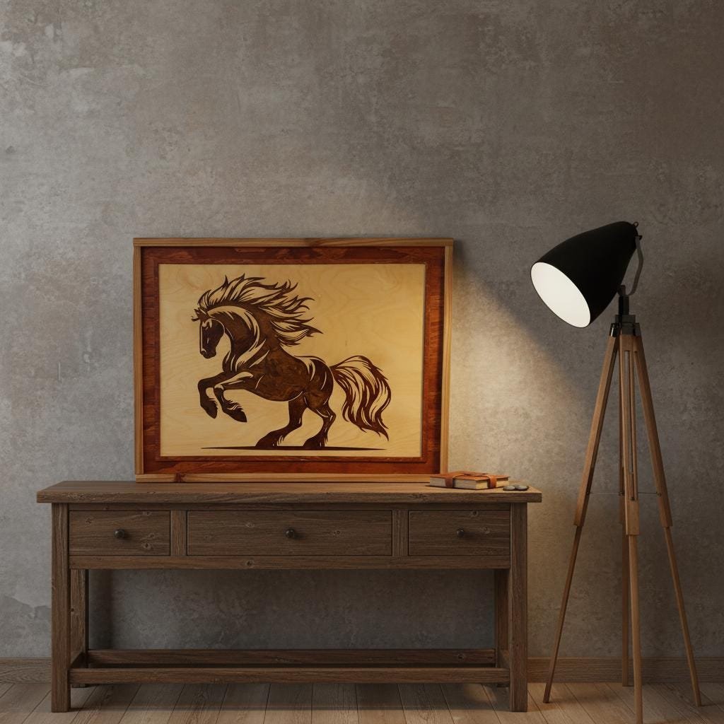 Rearing Stallion Wood Art, Laser Engraved Resin Inlay, Western Decor - Image 15