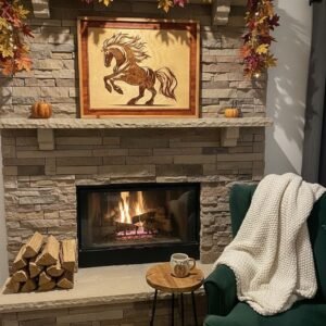 Rearing Stallion Wood Art, Laser Engraved Resin Inlay, Western Decor