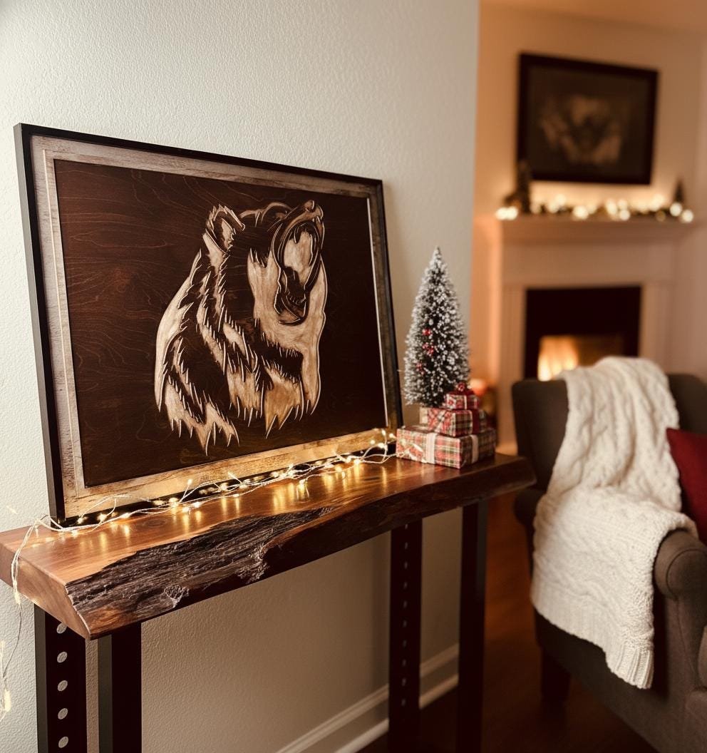 Rustic Grizzly Bear Wood Wall Art - Carved Wildlife Cabin Decor - Image 3