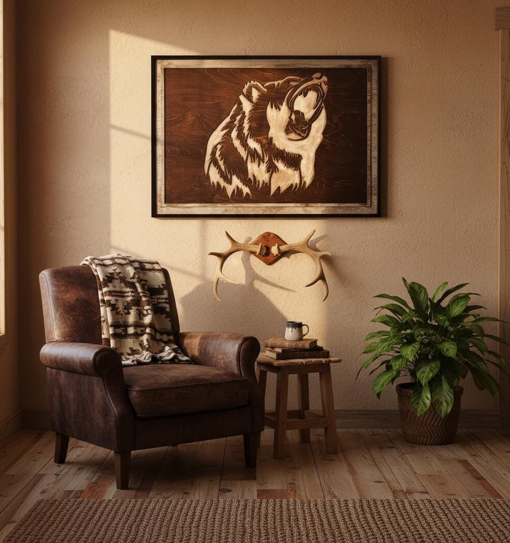 Rustic Grizzly Bear Wood Wall Art - Carved Wildlife Cabin Decor - Image 6