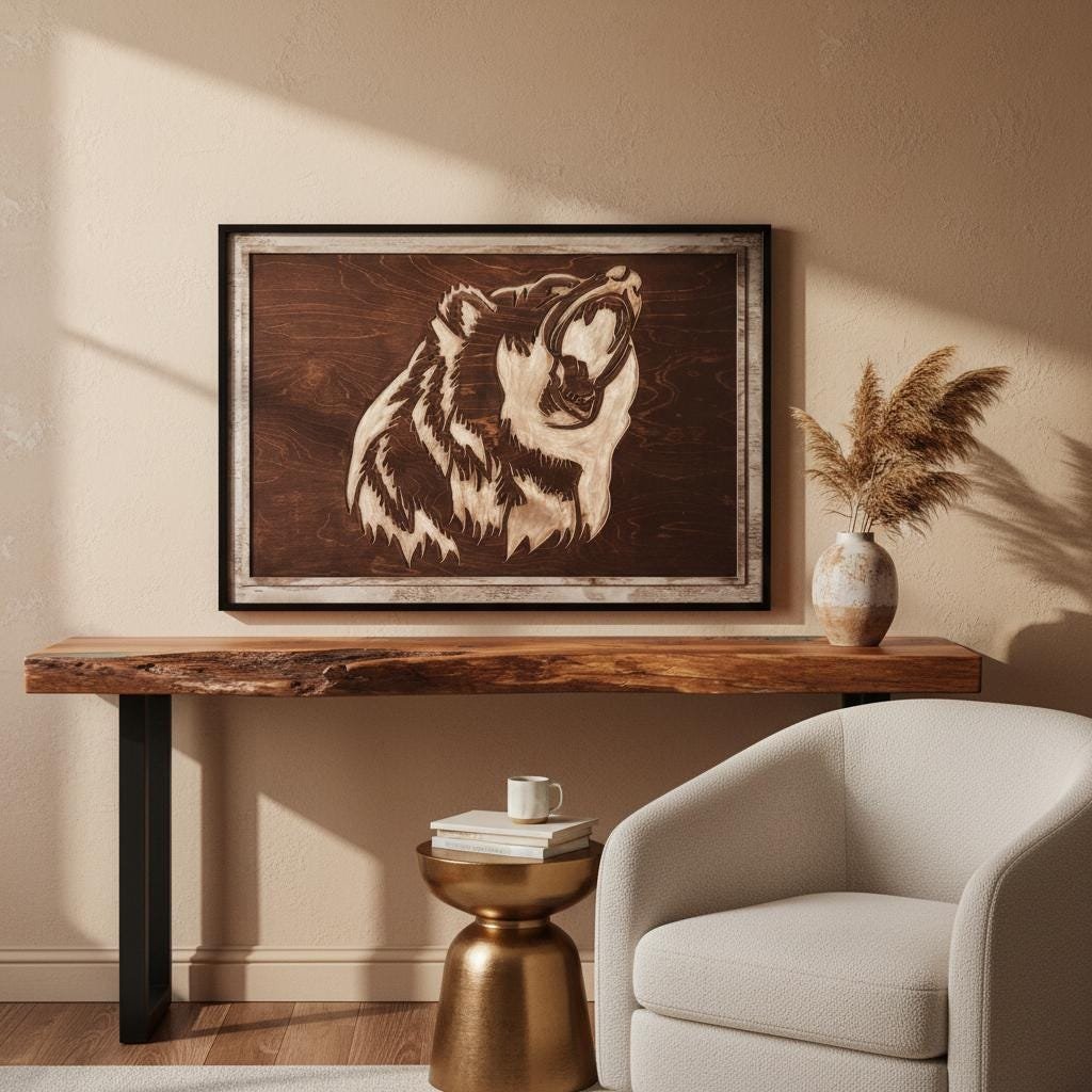 Rustic Grizzly Bear Wood Wall Art - Carved Wildlife Cabin Decor - Image 2