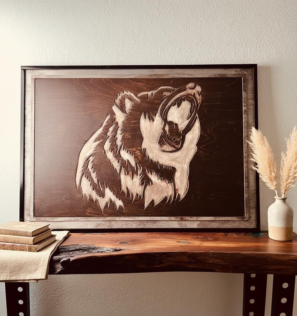 Rustic Grizzly Bear Wood Wall Art - Carved Wildlife Cabin Decor - Image 8