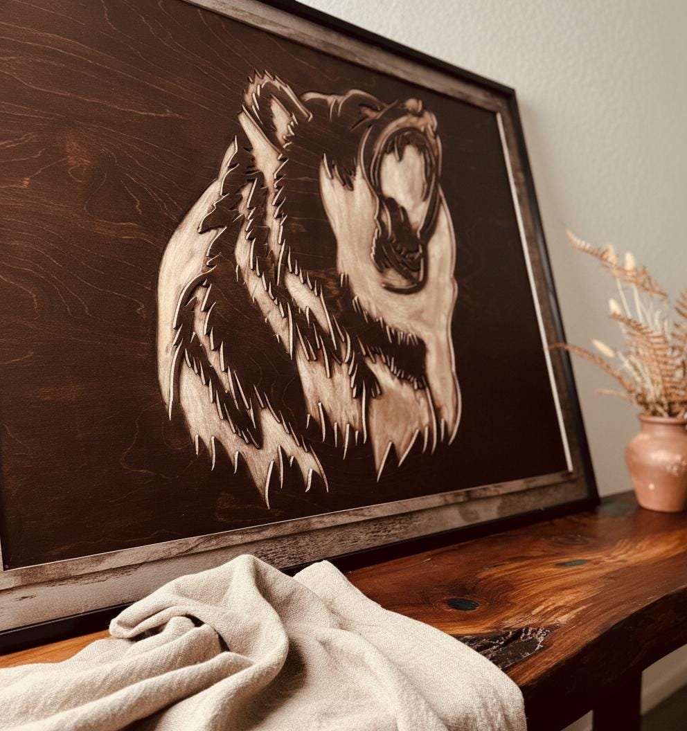 Rustic Grizzly Bear Wood Wall Art - Carved Wildlife Cabin Decor - Image 10