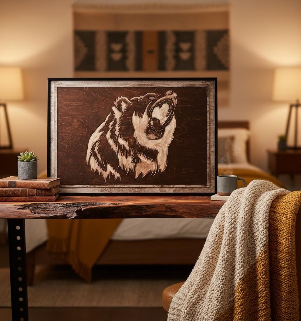 Rustic Grizzly Bear Wood Wall Art - Carved Wildlife Cabin Decor - Image 16