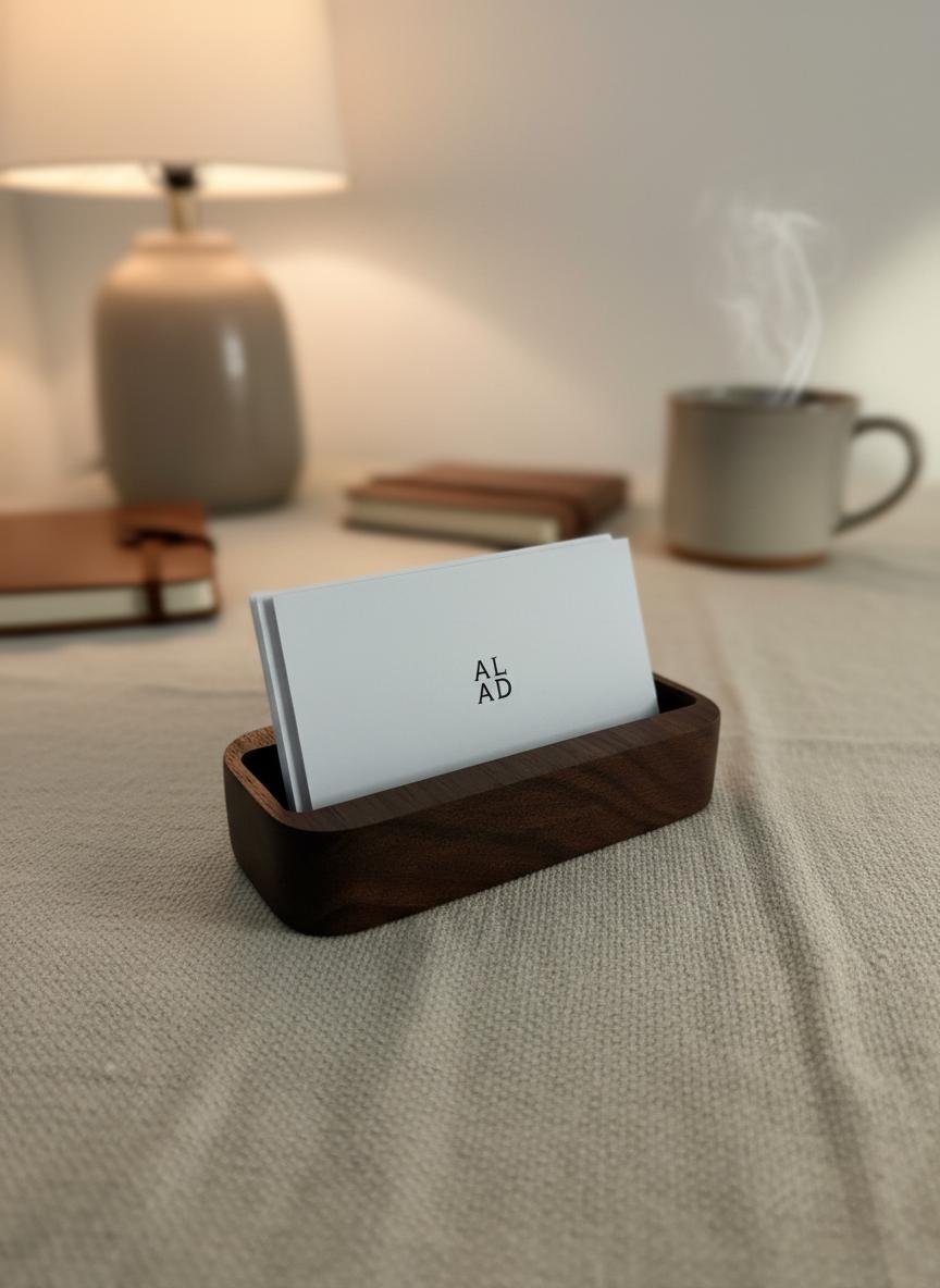 Black Walnut Business Card Holder, Minimalist Wood Desk Stand - Image 3