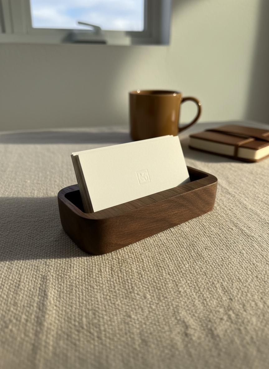 Black Walnut Business Card Holder, Minimalist Wood Desk Stand - Image 8