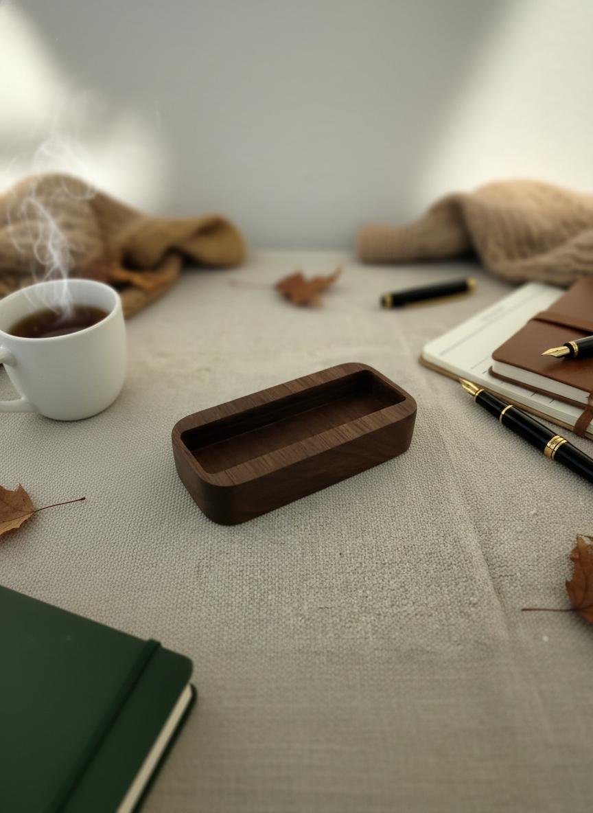 Black Walnut Business Card Holder, Minimalist Wood Desk Stand - Image 10