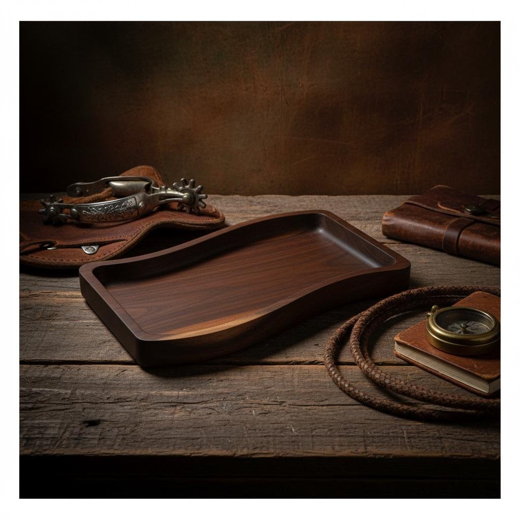Large Black Walnut Wavy Valet Tray, Nightstand or Desk Organizer, Groomsmen Gift - Image 7