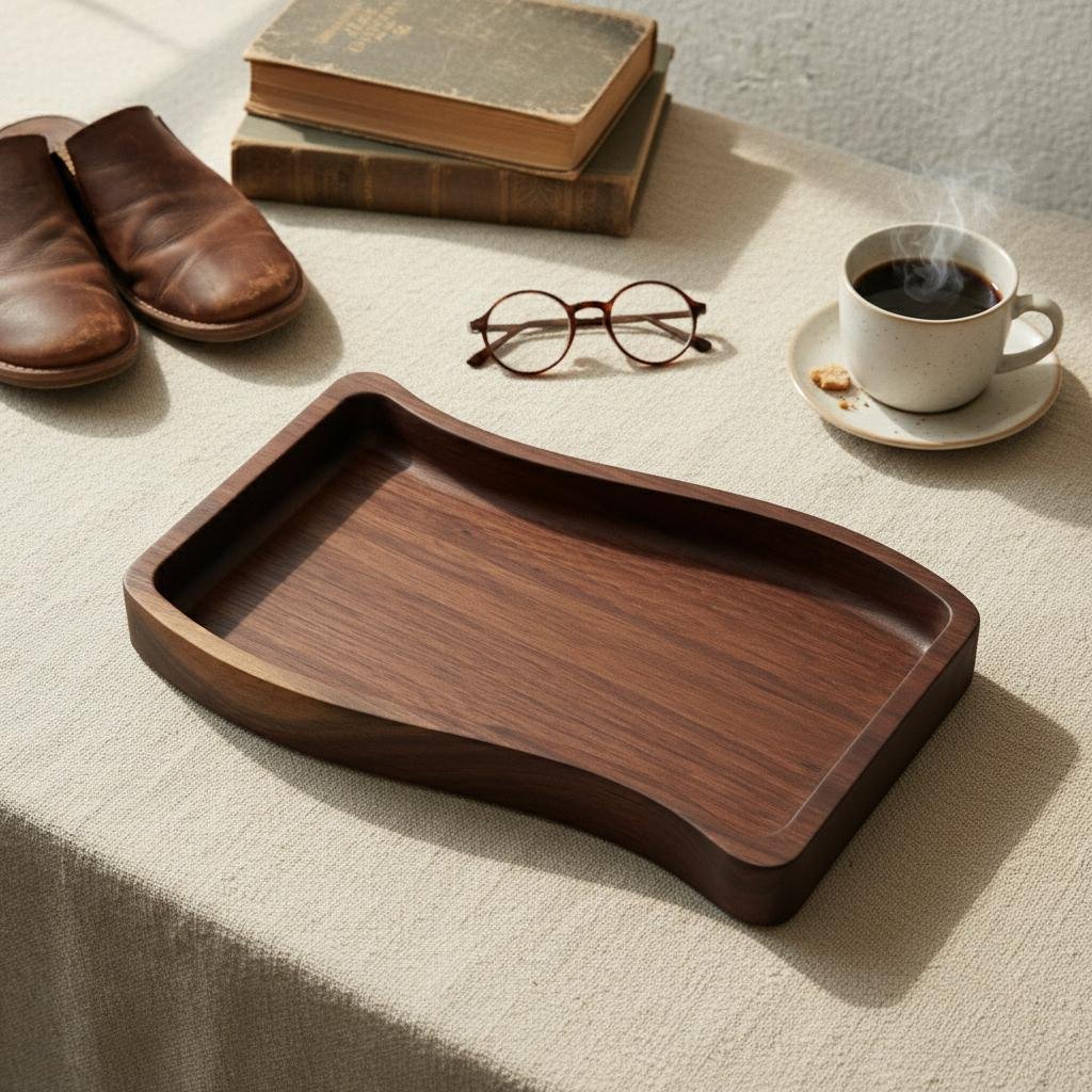Large Black Walnut Wavy Valet Tray, Nightstand or Desk Organizer, Groomsmen Gift - Image 18