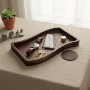 Large Black Walnut Wavy Valet Tray, Nightstand or Desk Organizer, Groomsmen Gift