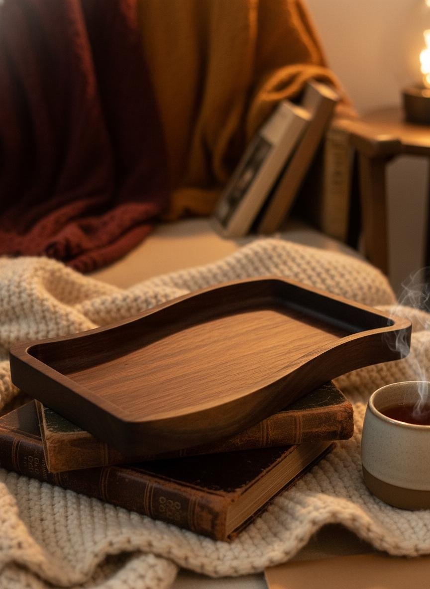 Large Black Walnut Wavy Valet Tray, Nightstand or Desk Organizer, Groomsmen Gift - Image 9