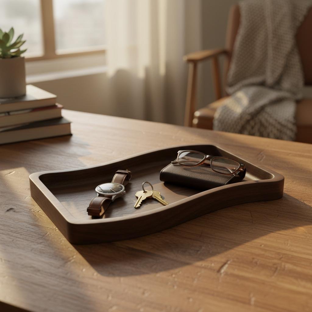 Large Black Walnut Wavy Valet Tray, Nightstand or Desk Organizer, Groomsmen Gift - Image 12