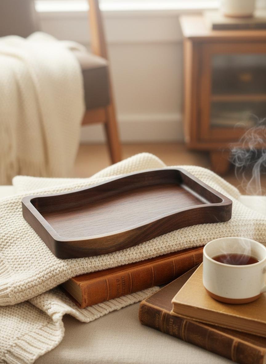 Large Black Walnut Wavy Valet Tray, Nightstand or Desk Organizer, Groomsmen Gift - Image 3
