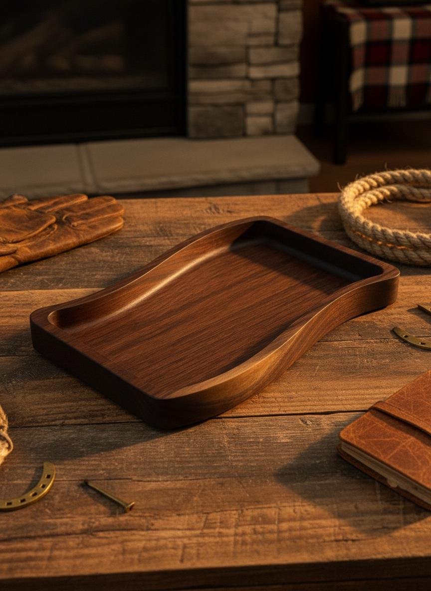 Large Black Walnut Wavy Valet Tray, Nightstand or Desk Organizer, Groomsmen Gift - Image 4