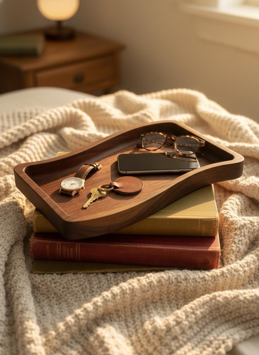 Large Black Walnut Wavy Valet Tray, Nightstand or Desk Organizer, Groomsmen Gift - Image 5