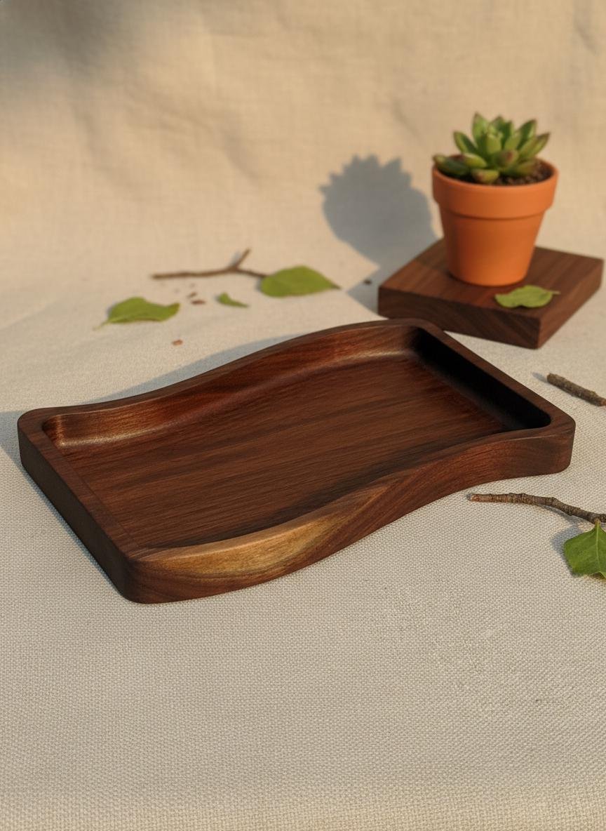 Large Black Walnut Wavy Valet Tray, Nightstand or Desk Organizer, Groomsmen Gift - Image 6