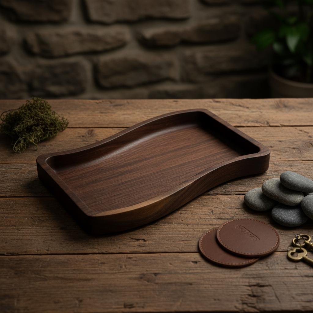 Large Black Walnut Wavy Valet Tray, Nightstand or Desk Organizer, Groomsmen Gift - Image 8