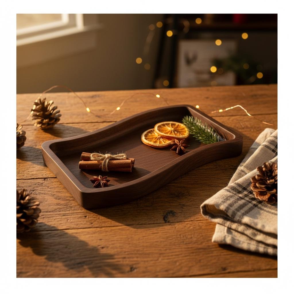 Large Black Walnut Wavy Valet Tray, Nightstand or Desk Organizer, Groomsmen Gift - Image 17