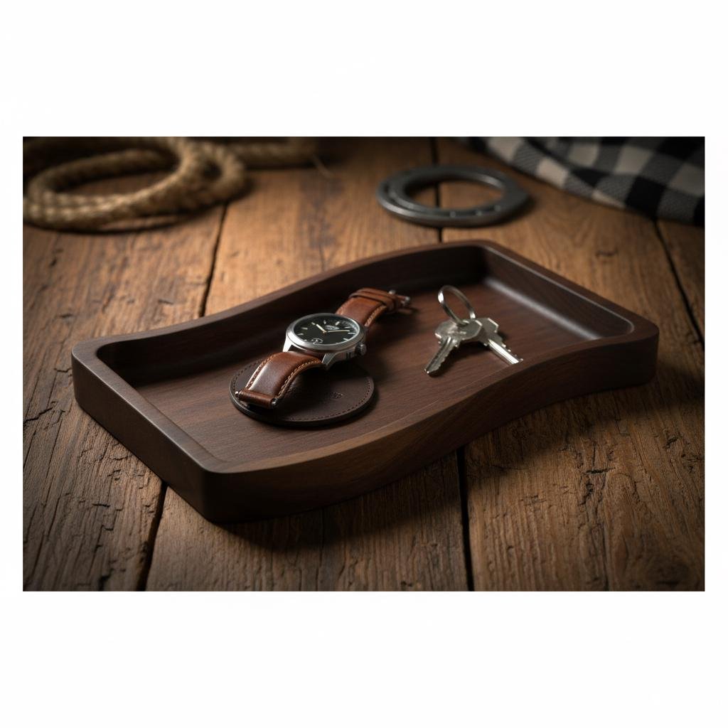 Large Black Walnut Wavy Valet Tray, Nightstand or Desk Organizer, Groomsmen Gift - Image 19