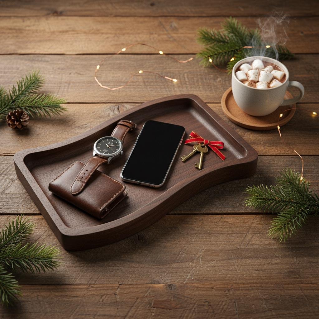 Large Black Walnut Wavy Valet Tray, Nightstand or Desk Organizer, Groomsmen Gift - Image 10