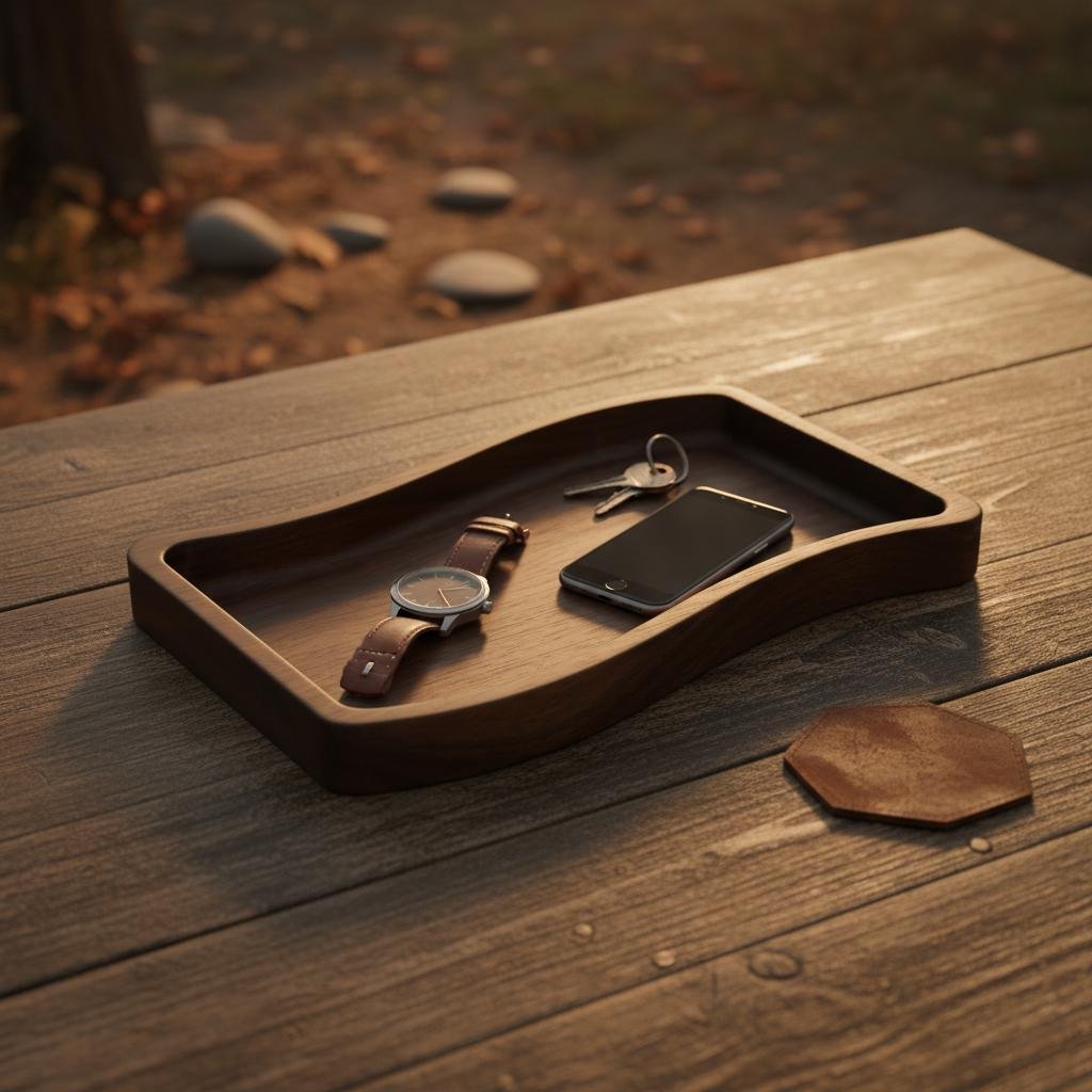 Large Black Walnut Wavy Valet Tray, Nightstand or Desk Organizer, Groomsmen Gift - Image 14