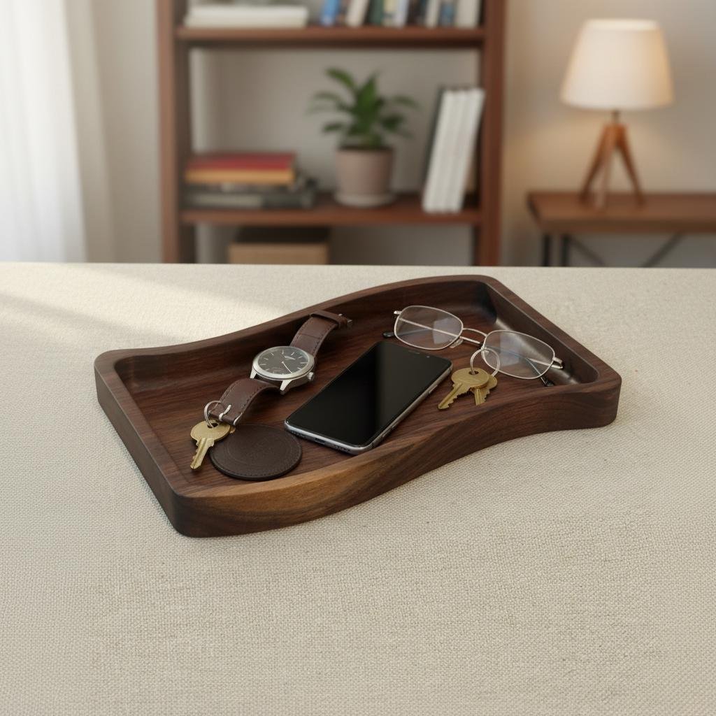 Large Black Walnut Wavy Valet Tray, Nightstand or Desk Organizer, Groomsmen Gift - Image 15
