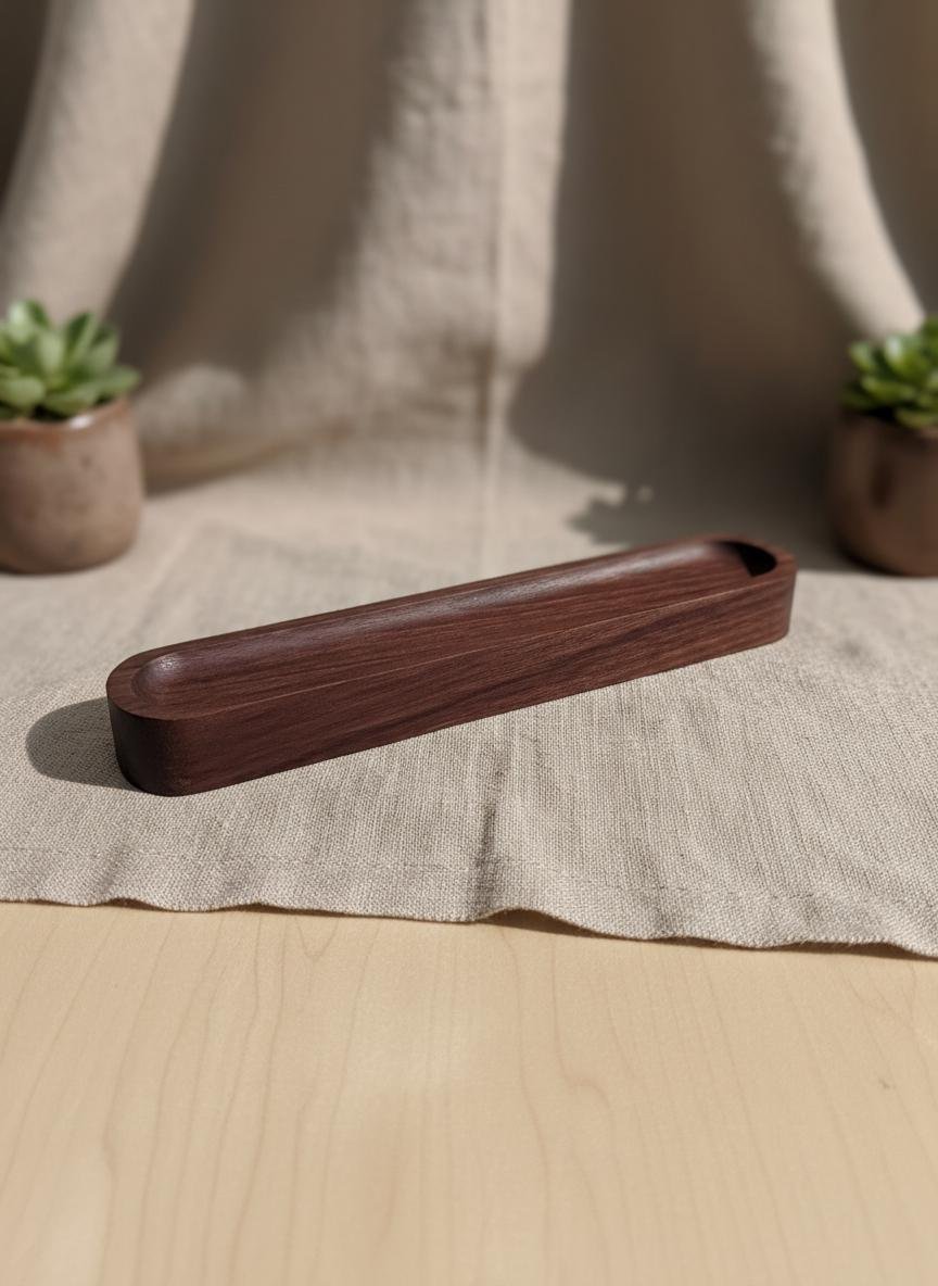 Oval Black Walnut Pen Tray | Minimalist Desk Accessory - Image 2