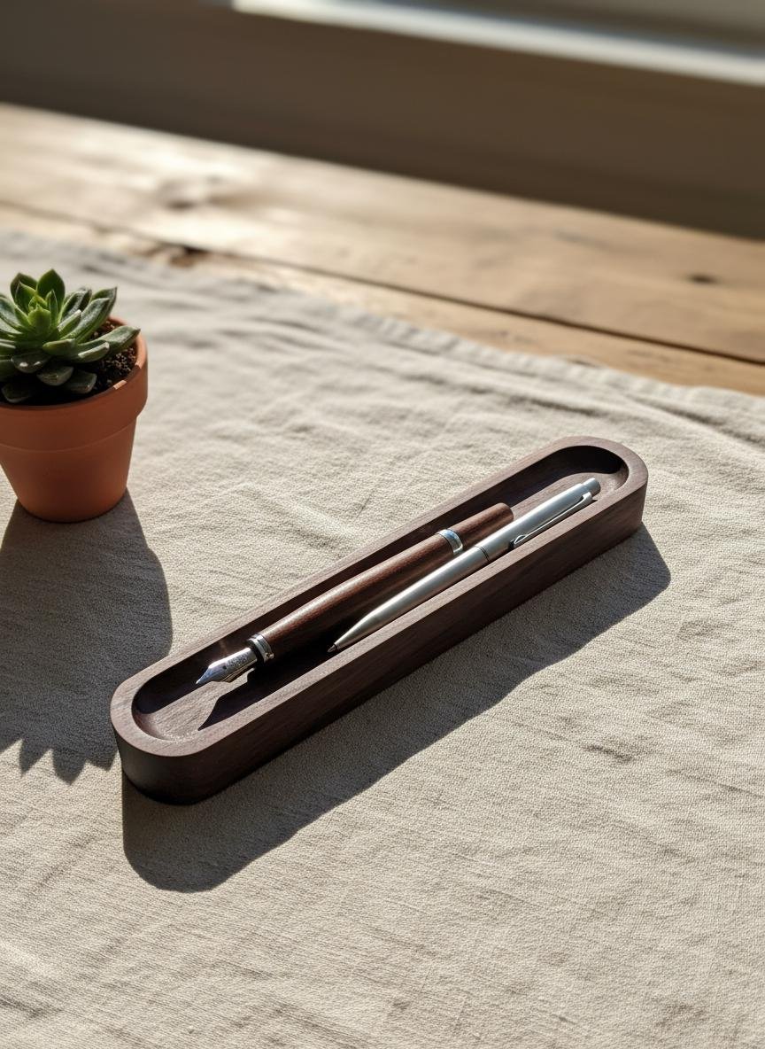 Oval Black Walnut Pen Tray | Minimalist Desk Accessory